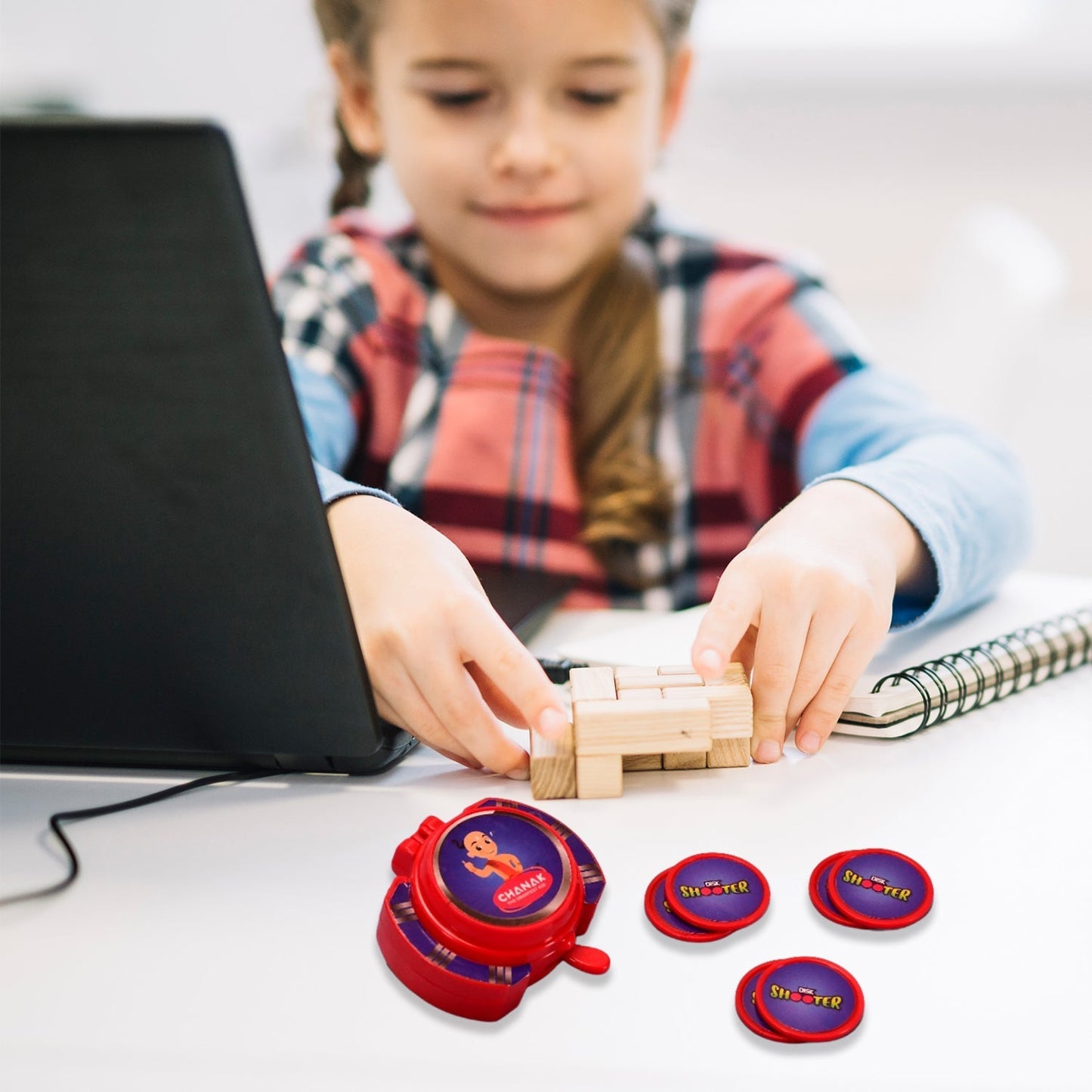 Kids' flying disc shooter game set.