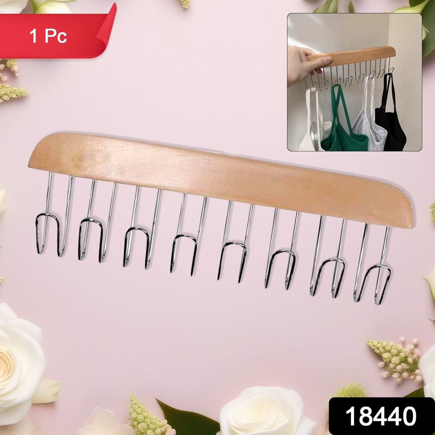 8-Hook Multipurpose Wooden Coat Hanger